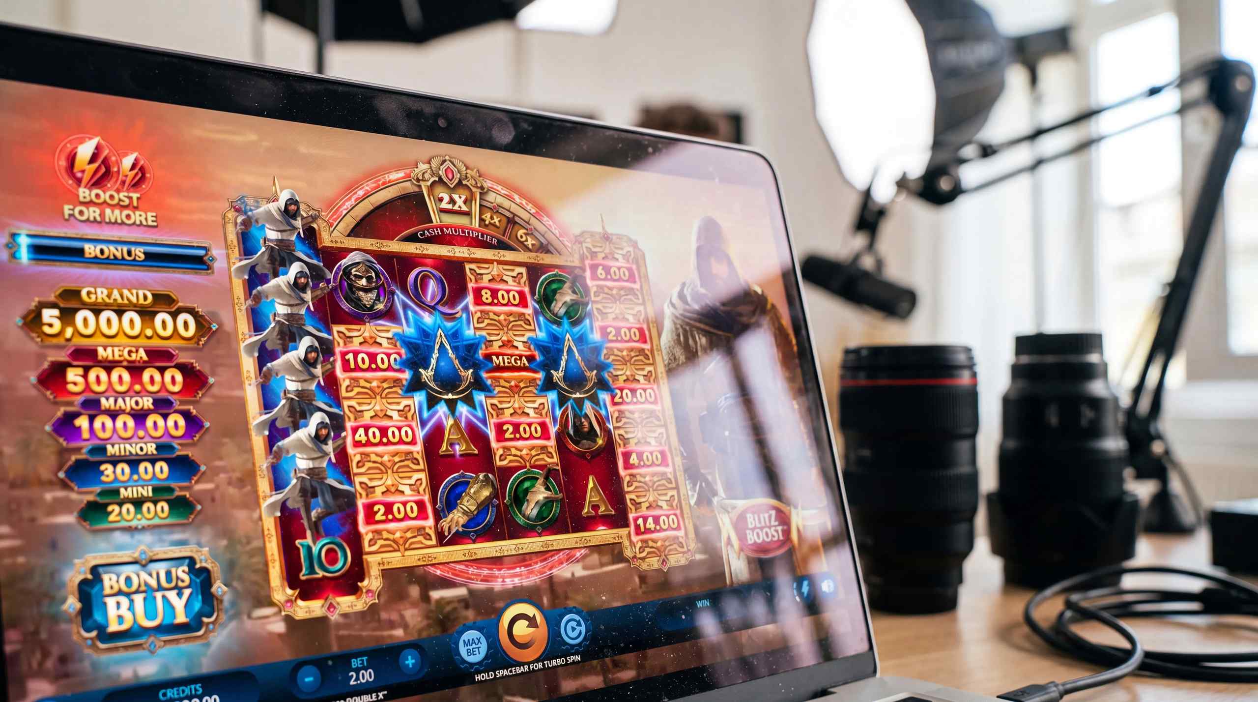 Assassin's Creed slot game on a laptop